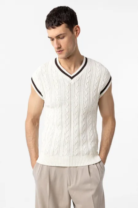 Gilet homme Antioch écru 100 % coton tricoté
