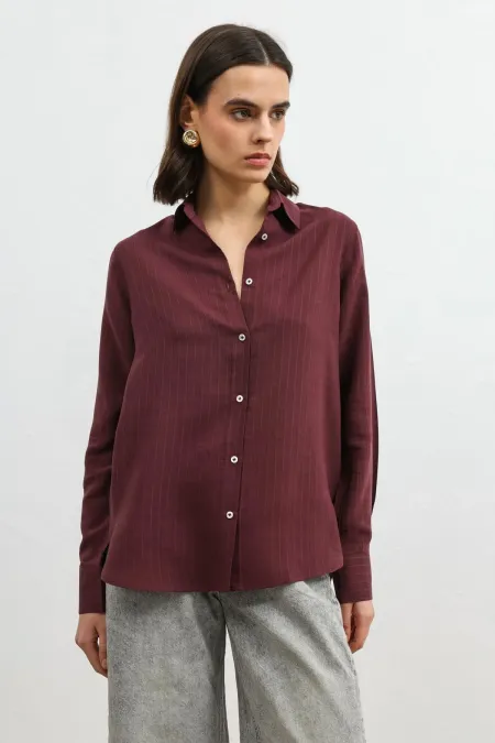 Antioch Burgundy 100% Lyocell Striped Women's Shirt