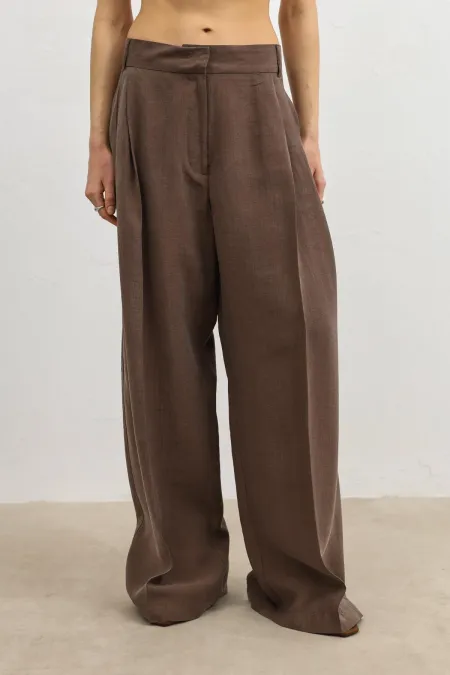 Antioch Coffee Lyocell Blend Wide Leg Women's Trousers