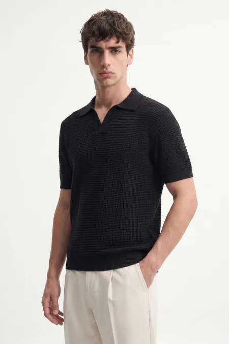 Antioch Siyah Dokulu Polo Yaka Erkek T-Shirt