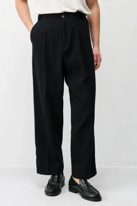 Antioch Black High-Waisted Pleated Relax Fit Men's Trousers