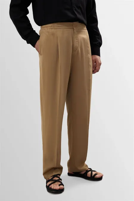 Antioch Light Mink High Waist Pleated Linen Blend Men's Trousers