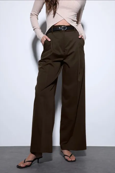 Antioch Açık Kahve Geniş Paça Kadın Pantolon
