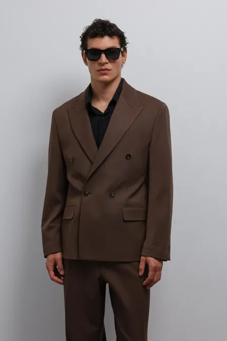 Antioch Coffee Relax Fit Double-Breasted Men's Blazer Jacket