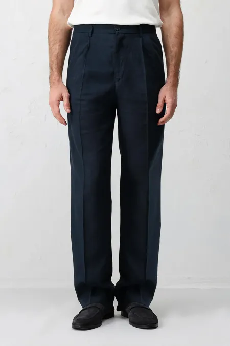 Pantalon ample pour homme Antioch en lin mélangé bleu marine