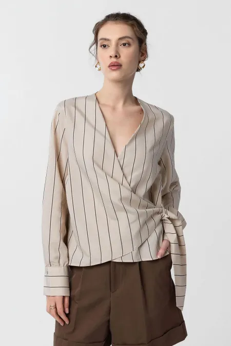 Antioch Beige Draped Kimono Women's Shirt