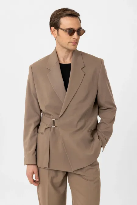 Antioch Vizon Kuşaklı Relax Fit Erkek Blazer Ceket