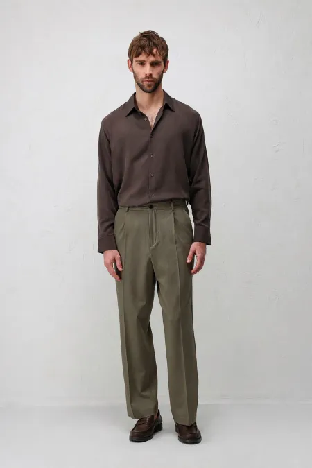Antioch Haki Relax Fit Pilili Erkek Pantolon