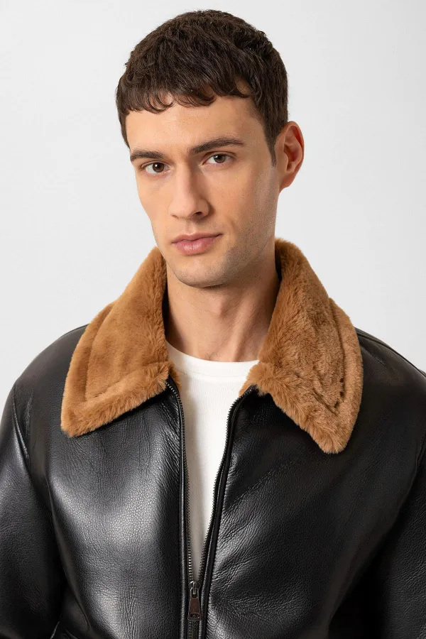 Veste en similicuir Antioch noir/marron avec doublure détaillée