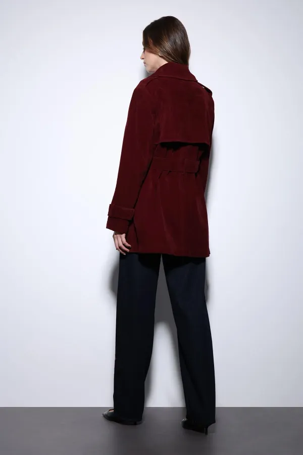 Antioch Bordo Süet Görünümlü Kadın Trençkot