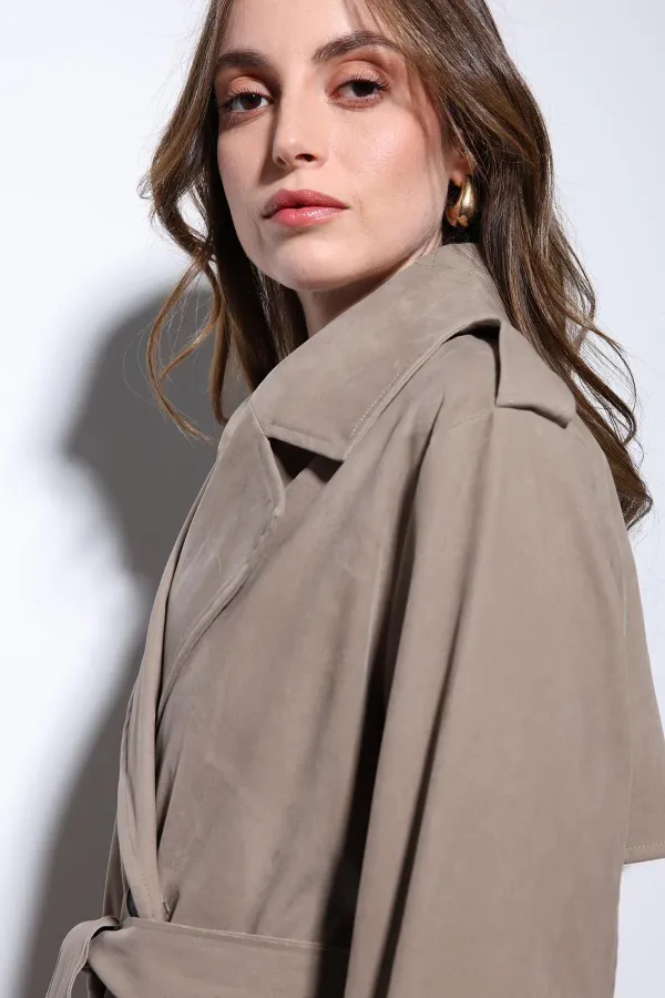 Antioch Bej Süet Görünümlü Kadın Trençkot