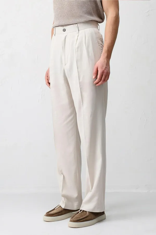 Antioch Ekru Keten Karışımlı Erkek Baggy Pantolon