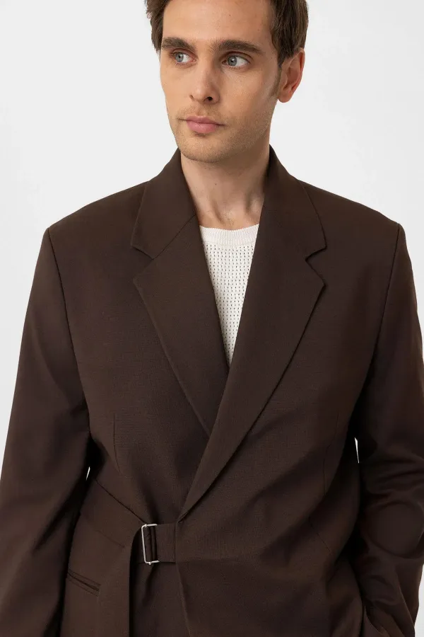 Antioch Kahve Kuşaklı Relax Fit Erkek Blazer Ceket