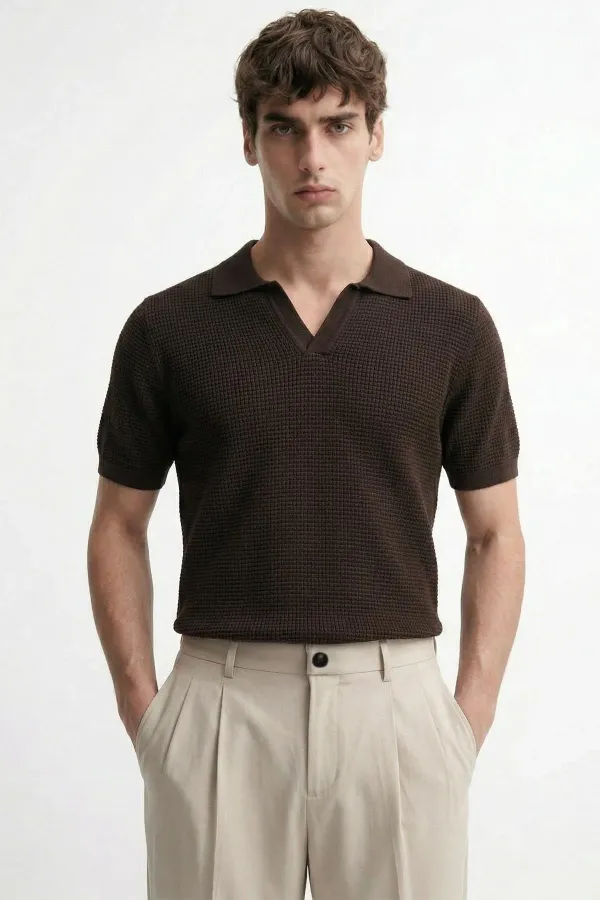 Antioch Kahve Dokulu Polo Yaka Erkek T-Shirt