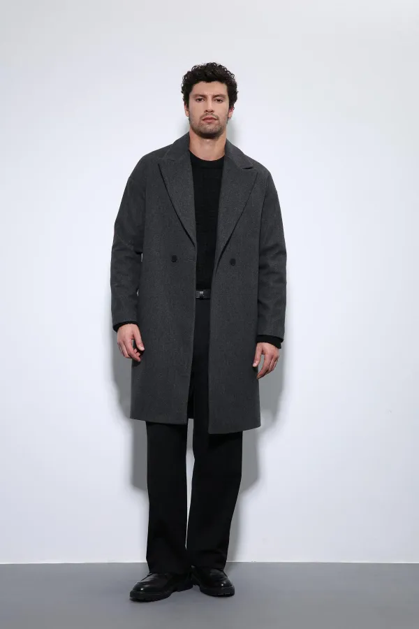 Antioch Antrasit Oversize Kruvaze Erkek Kaban