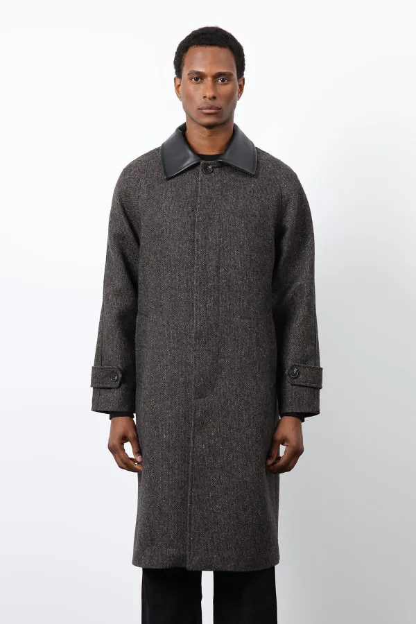Antioch Coffee Wool Blend Contrast Collar Men's Coat