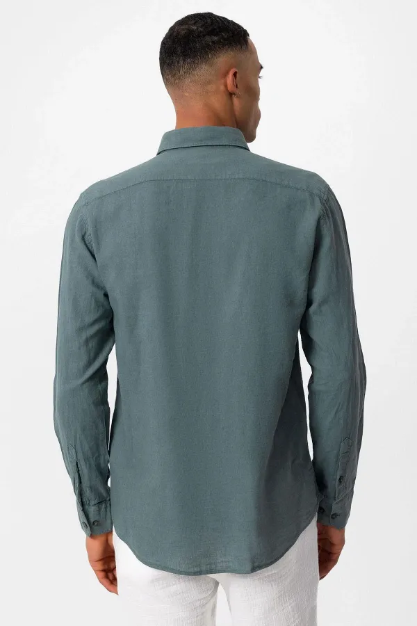Antioch Green Linen Blend Men's Shirt