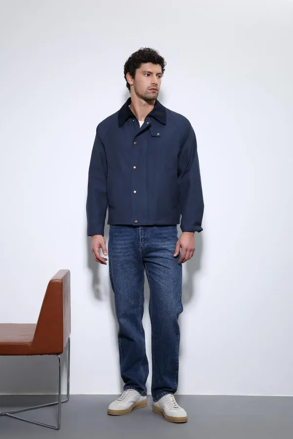 Antioch Lacivert Kontrast Yaka Erkek Ceket