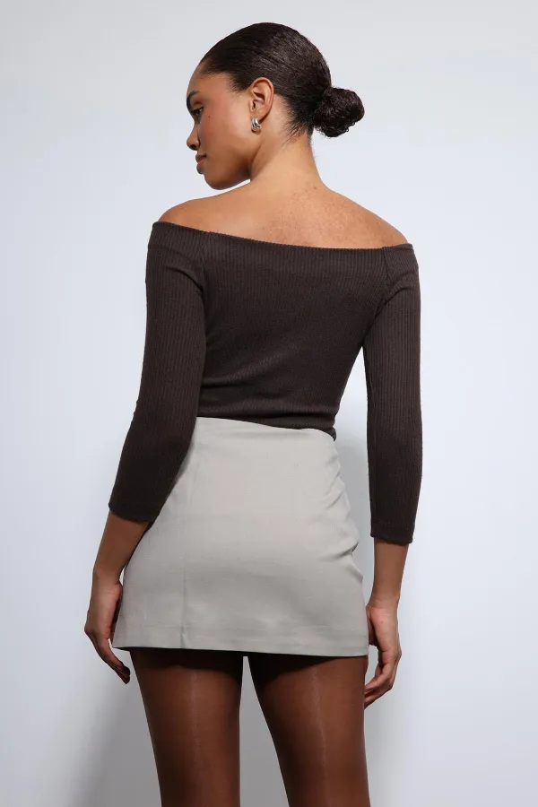 Antioch Coffee Off-Shoulder Detail Top