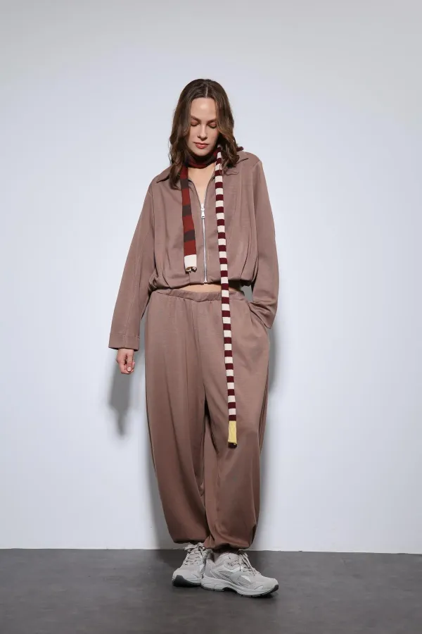 Antioch Bej Volümlü Ceket Ve Paça Lastikli Eşofman Takım