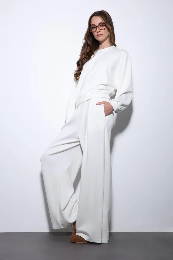 Antioch Ekru Geniş Paça Relaxed Kadın Takım