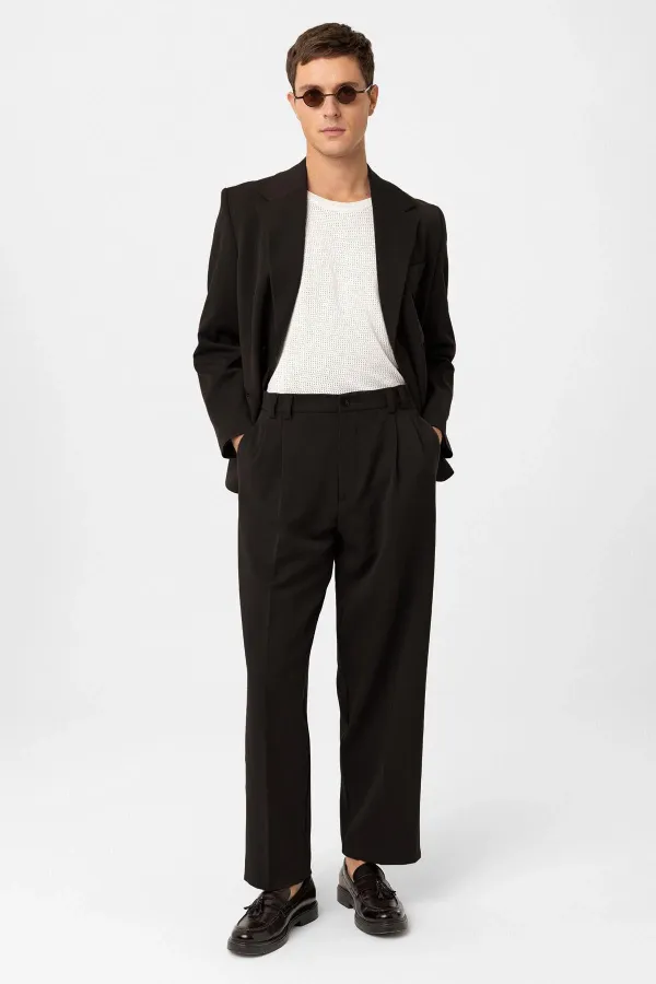 Pantalon homme Antioch marron foncé, taille haute, coupe décontractée, plissé