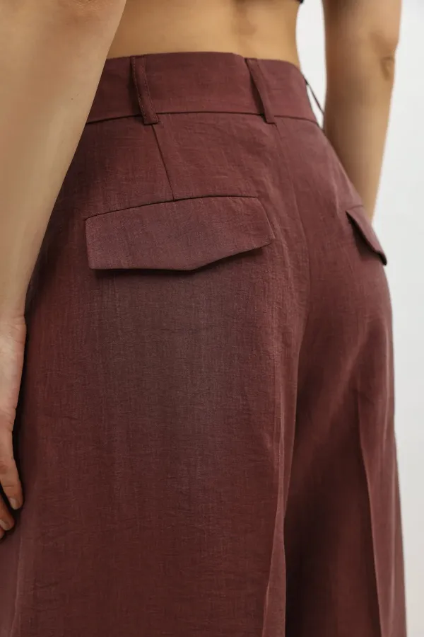 Antioch Burgundy Lyocell Blend Wide Leg Women's Trousers Antioch Burgundy Lyocell Blend Wide Leg Women's Trousers