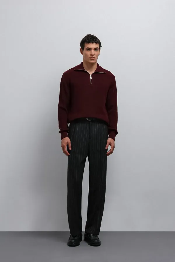 Pull en maille zippé Antioch bordeaux pour homme