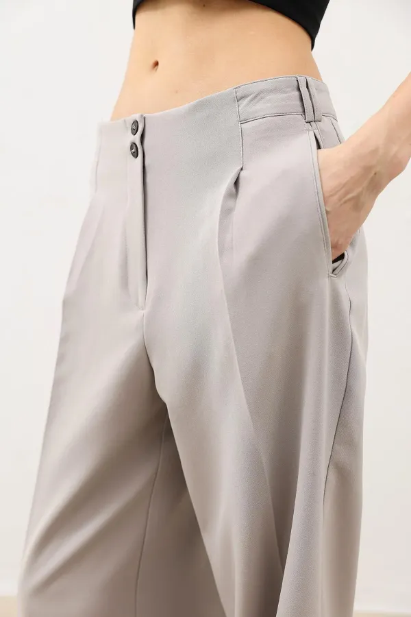 Antioch Light Grey Wide Leg Women's Trousers with Dart Detail