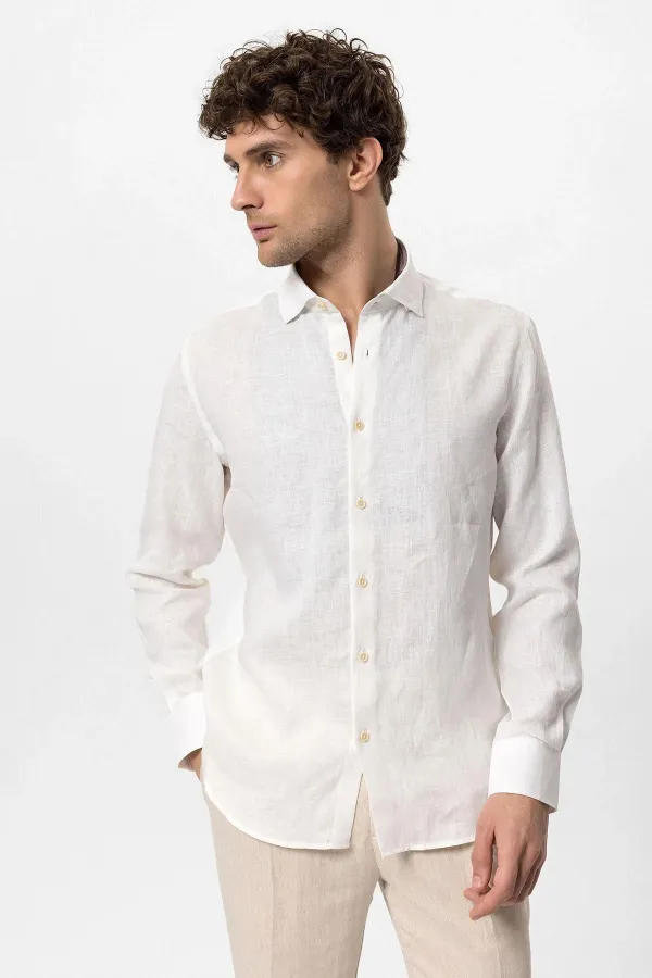 Chemise homme Antioch blanche à col boutonné, 100 % lin