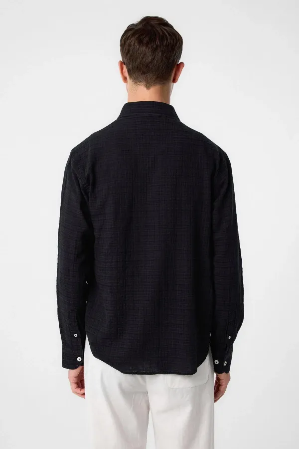 Chemise texturée Antioch noire coupe décontractée pour homme