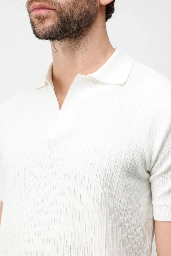 Antioch Ekru Premium Dokulu Erkek Triko T-Shirt