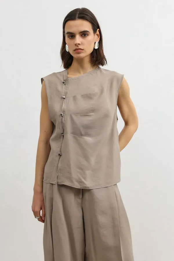 Haut boutonné pour femme en mélange de lyocell beige Antioch