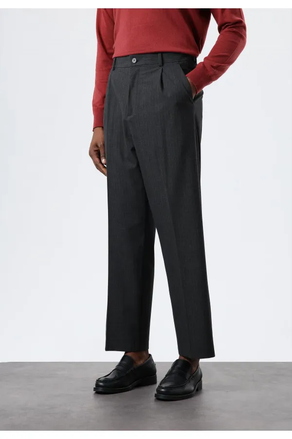 Antioch Antrasit Relax Fit Çizgili Erkek Pantolon