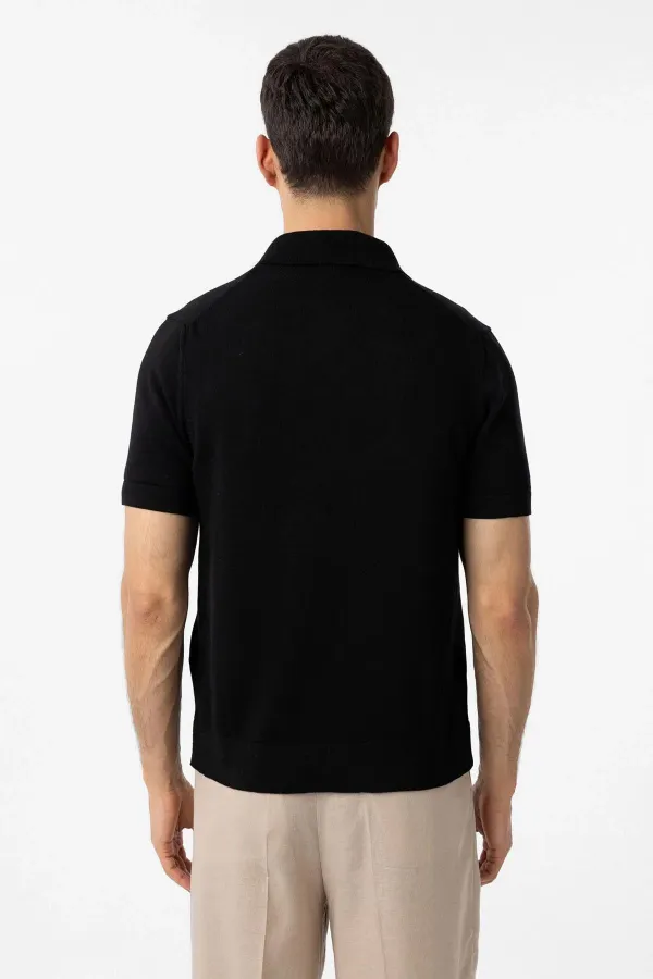 T-shirt Antioch Black 100% coton à col Apache en maille