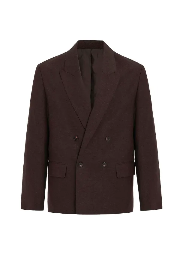 Veste blazer homme Antioch Coffee Relax Fit en lin mélangé
