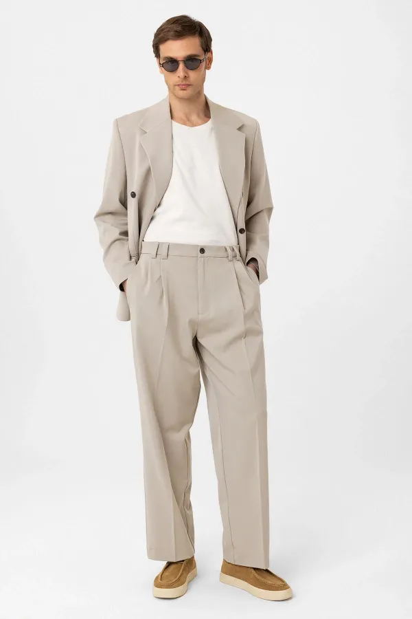 Pantalon plissé beige Antioch taille haute coupe décontractée pour homme