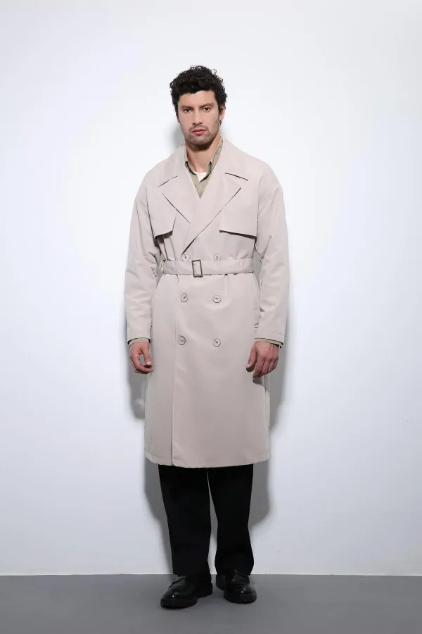 Trench-coat croisé Antioch Stone avec ceinture