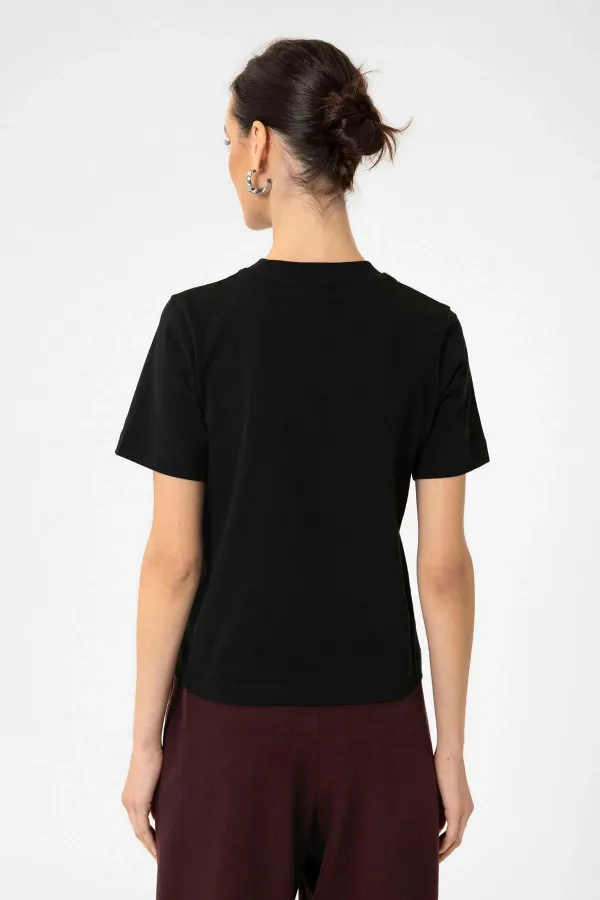 T-shirt basique à col rond Antioch pour femme, noir
