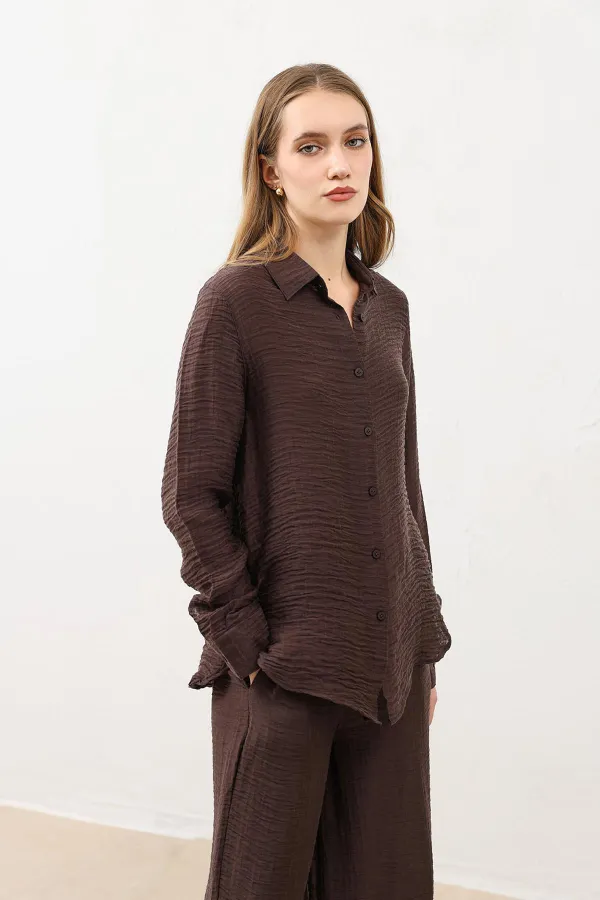 Antioch Coffee Patterned Muslin Women's Shirt