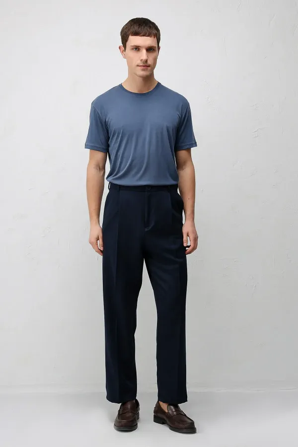 Antioch Navy Relax Fit Pleated Men's Trousers