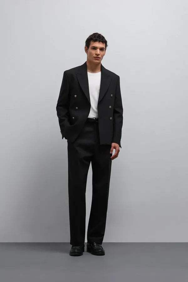 Antioch Siyah Kruvaze Erkek Blazer Ceket