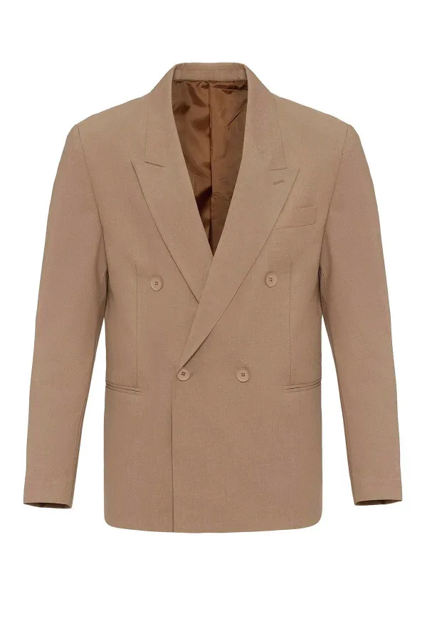 Antioch Açık Kahve Tek Düğme Kruvaze Erkek Blazer Ceket