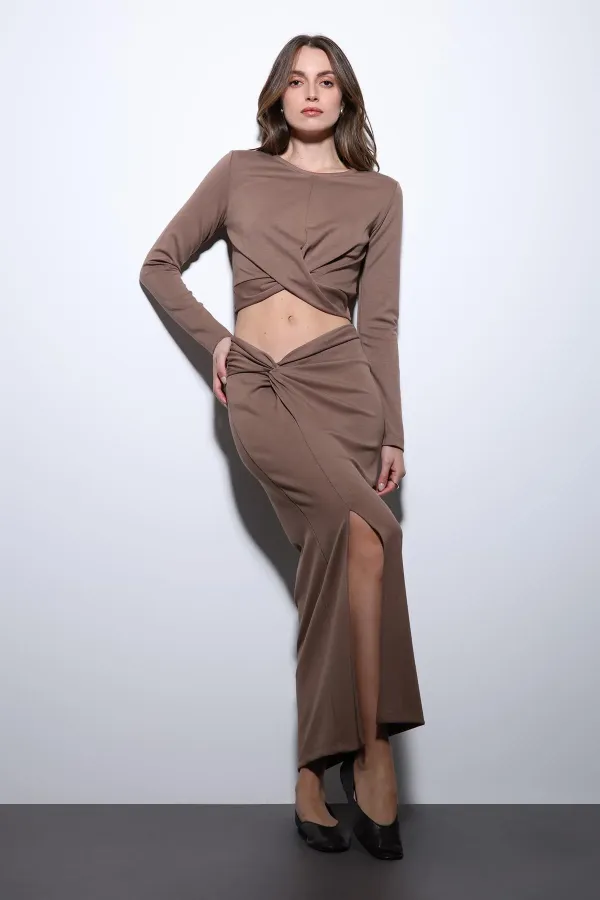 Antioch Bej Yırtmaç Detaylı Kadın Etek Takım