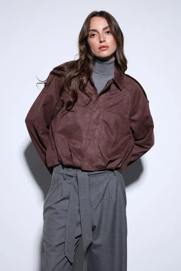 Antioch Kahve Süet Görünümlü Bomber Kadın Mont