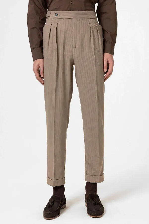 Antioch Mink High-Waisted Striped Double-Leg Men's Trousers