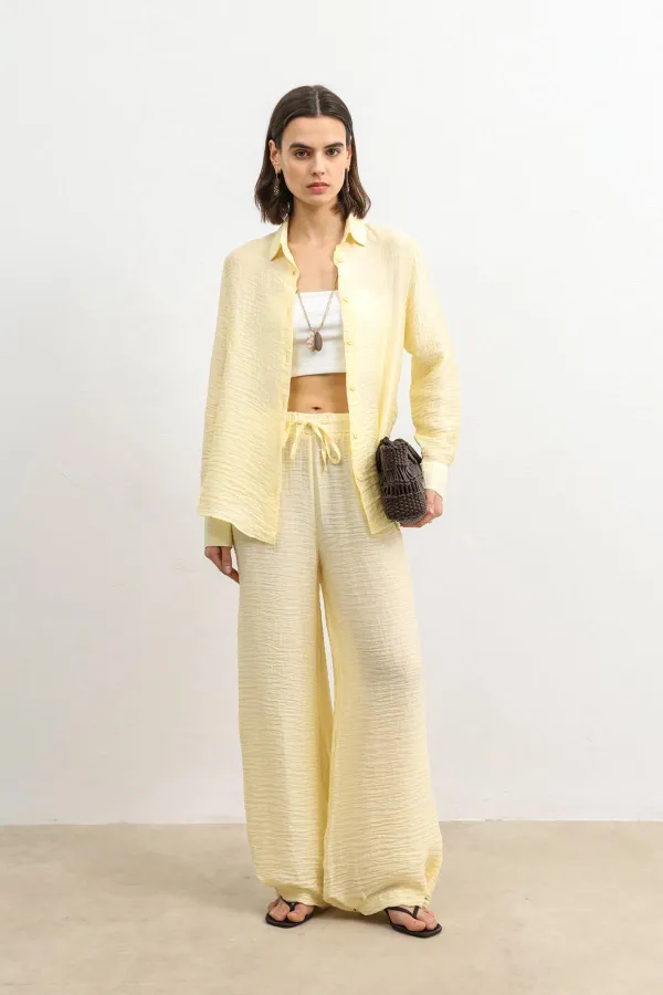 Antioch Sarı Ayarlanabilir Paça Dökümlü Kadın Pantolon