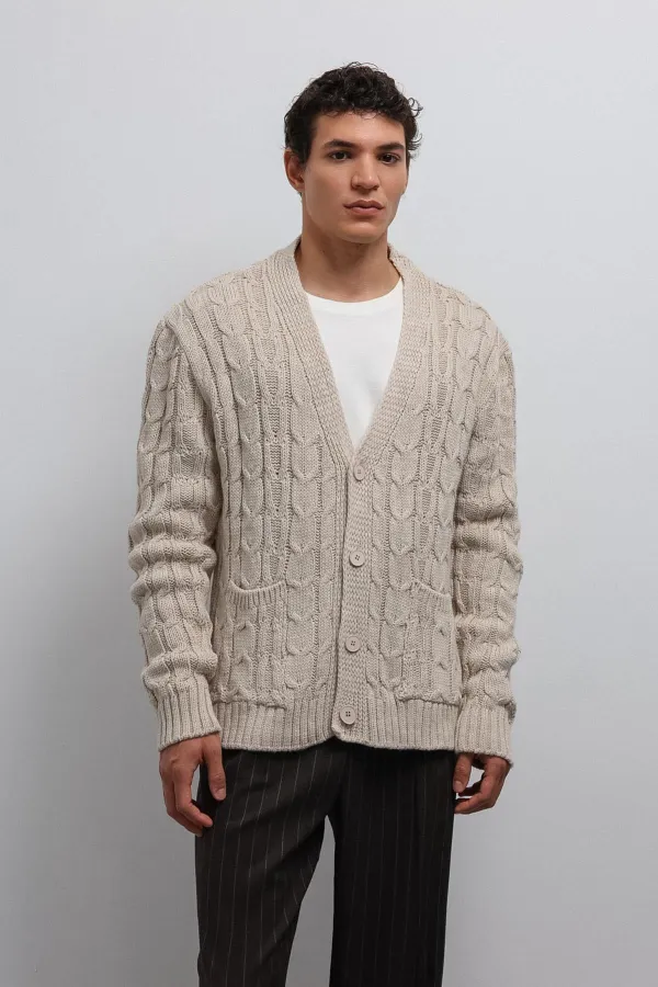 Gilet pour homme Antioch écru à tresse texturée