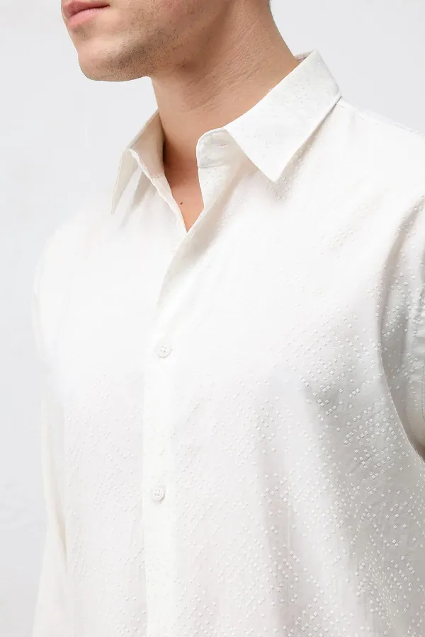 Antioch Ecru Modal Blend Textured Men's Shirt