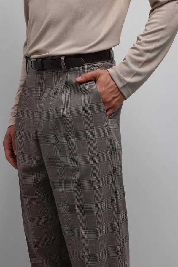 Antioch Kahve Relax Fit Ekoseli Erkek Pantolon